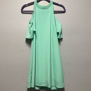 Mint cold shoulder dress
